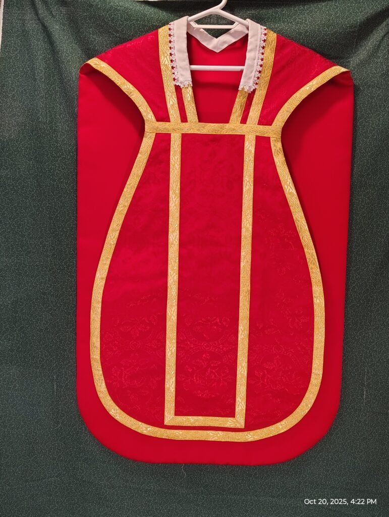 Red Roman Chasuble with Pelican Emblem (title) – Copy — photograph 3